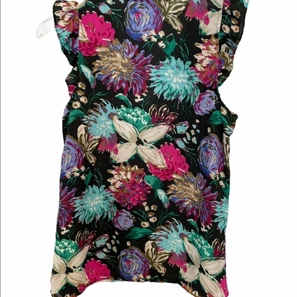 J. Crew Black Floral V Neck Top Flutter Sleeve Sz0 - Picture 7 of 16